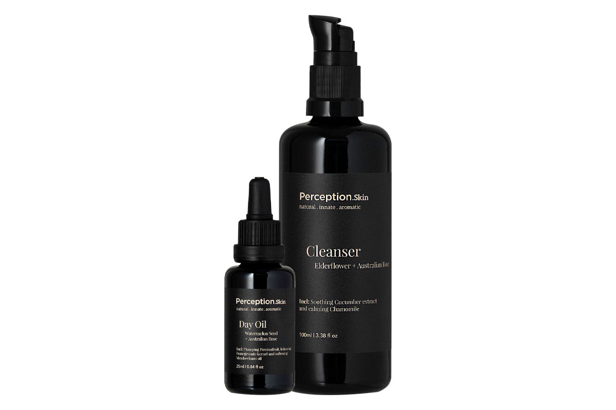 Product photograghy of Perception Skins Elderflower + Australian Rose and Watermelon seed + Australian Rose Day oil