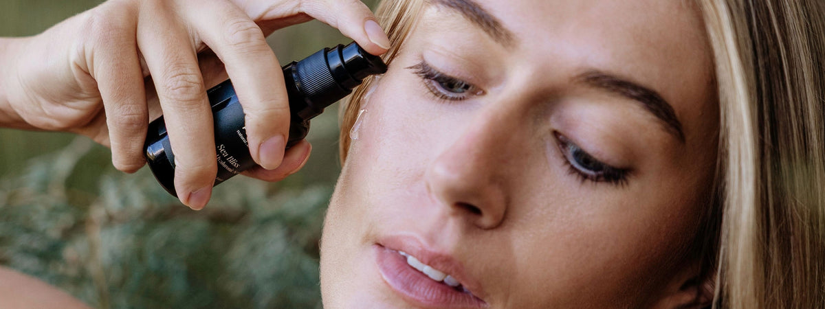 Model holding Perception Skin to face. 