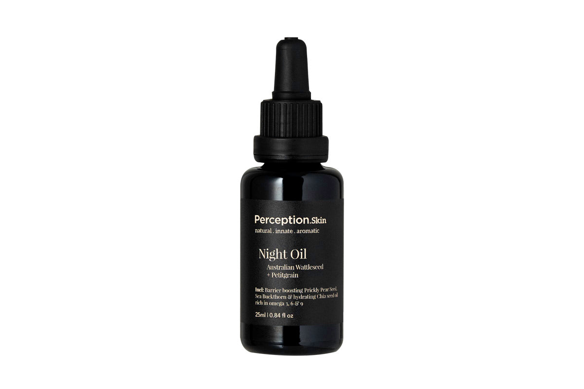 Product photography Perception Skin's Australian Wattleseed + Petitgrain Night oil 